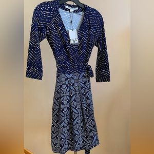 DIANE VON FURSTENBERG JEWEL COMBO PLEATED WRAP DRESS SIZE 0